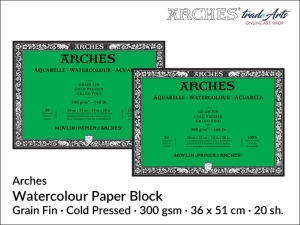  Arches Aquarelle blok akwarelowy drobnoziarnisty prasowany na zimno, 300 gsm, 36 x51 cm, 20 ark.