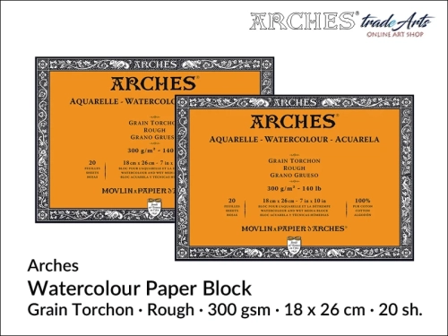 Blok akwarelowy Arches 18x 26 cm,  Arches Watercolour Block Grain Fin CP 18 x 26 cm,  Arches Aquarelle Block Grain Fin CP 18 x 26 cm, blok akwarelowy prasowany na zimno Arches, bloki akwarelowe, Arches,