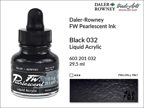 Tusz perłowy akrylowy Daler-Rowney FW Pearlescent Ink, Daler-Rowney Pearlescent Ink tusz perłowy akrylowy,  tusze perłowe FW Pearlescent Ink Daler-Rowney, tusz perłowy Black Daler-Rowney, FW Pearlescent Ink Daler-Rowney, tusz akrylowy,