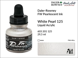 Tusz perłowy akrylowy FW Pearlescent Ink Daler-Rowney, kolor: White Pearl 125, opak. 29,5 ml