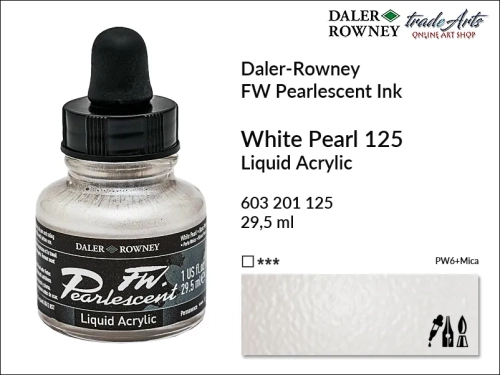 Tusz perłowy akrylowy Daler-Rowney FW Pearlescent Ink, Daler-Rowney Pearlescent Ink tusz perłowy akrylowy,  tusze perłowe FW Pearlescent Ink Daler-Rowney, tusz perłowy White Pearl Daler-Rowney, FW Pearlescent Ink Daler-Rowney, tusz akrylowy,