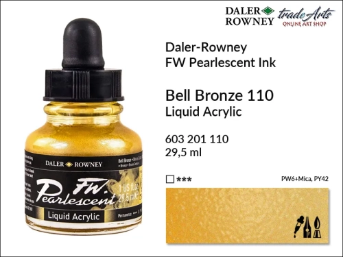 Tusz perłowy akrylowy Daler-Rowney FW Pearlescent Ink, Daler-Rowney Pearlescent Ink tusz perłowy akrylowy,  tusze perłowe FW Pearlescent Ink Daler-Rowney, tusz perłowy Bell Bronze Daler-Rowney, FW Pearlescent Ink Daler-Rowney, tusz akrylowy,
