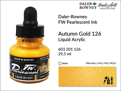 Tusz perłowy akrylowy Daler-Rowney FW Pearlescent Ink, Daler-Rowney Pearlescent Ink tusz perłowy akrylowy,  tusze perłowe FW Pearlescent Ink Daler-Rowney, tusz perłowy Autumn Gold Daler-Rowney, FW Pearlescent Ink Daler-Rowney, tusz akrylowy,