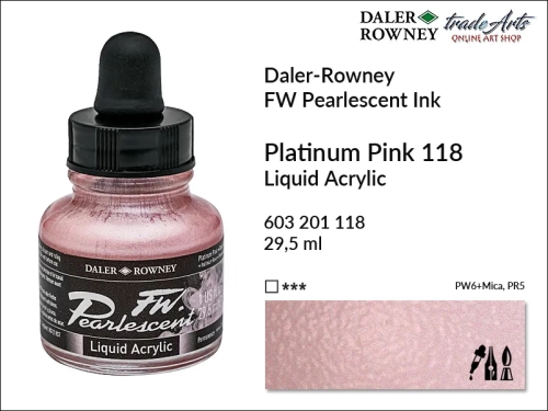 Tusz perłowy akrylowy Daler-Rowney FW Pearlescent Ink, Daler-Rowney Pearlescent Ink tusz perłowy akrylowy,  tusze perłowe FW Pearlescent Ink Daler-Rowney, tusz perłowy Platinum Pink Daler-Rowney, FW Pearlescent Ink Daler-Rowney, tusz akrylowy,
