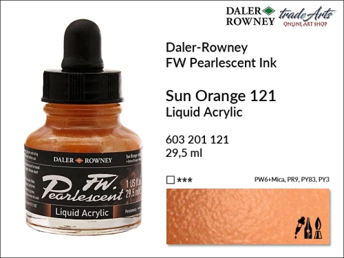 Tusz perłowy akrylowy Daler-Rowney FW Pearlescent Ink, Daler-Rowney Pearlescent Ink tusz perłowy akrylowy,  tusze perłowe FW Pearlescent Ink Daler-Rowney, tusz perłowy Sun Orange Daler-Rowney, FW Pearlescent Ink Daler-Rowney, tusz akrylowy,