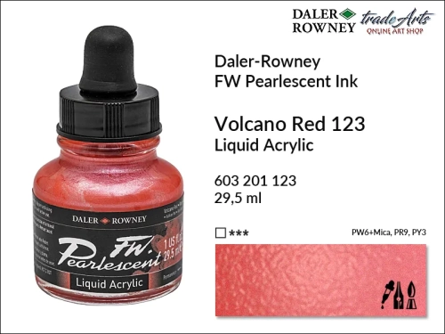 Tusz perłowy akrylowy Daler-Rowney FW Pearlescent Ink, Daler-Rowney Pearlescent Ink tusz perłowy akrylowy,  tusze perłowe FW Pearlescent Ink Daler-Rowney, tusz perłowy Volcano Red Daler-Rowney, FW Pearlescent Ink Daler-Rowney, tusz akrylowy,