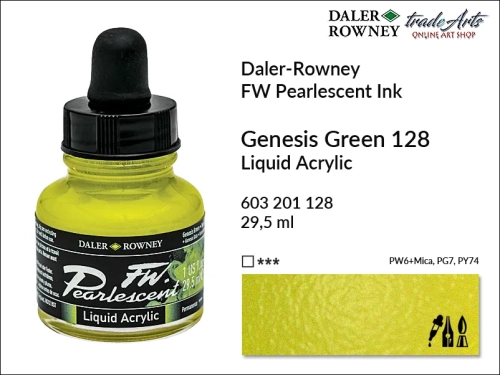 Tusz perłowy akrylowy Daler-Rowney FW Pearlescent Ink, Daler-Rowney Pearlescent Ink tusz perłowy akrylowy,  tusze perłowe FW Pearlescent Ink Daler-Rowney, tusz perłowy Genesis Green Daler-Rowney, FW Pearlescent Ink Daler-Rowney, tusz akrylowy,