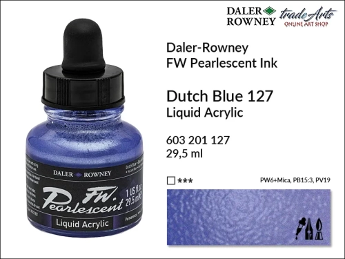 Tusz perłowy akrylowy Daler-Rowney FW Pearlescent Ink, Daler-Rowney Pearlescent Ink tusz perłowy akrylowy,  tusze perłowe FW Pearlescent Ink Daler-Rowney, tusz perłowy Dutch Blue Daler-Rowney, FW Pearlescent Ink Daler-Rowney, tusz akrylowy,