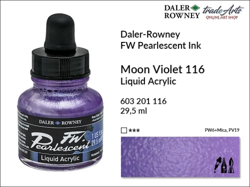 Tusz perłowy akrylowy Daler-Rowney FW Pearlescent Ink, Daler-Rowney Pearlescent Ink tusz perłowy akrylowy,  tusze perłowe FW Pearlescent Ink Daler-Rowney, tusz perłowy Moon Violet Daler-Rowney, FW Pearlescent Ink Daler-Rowney, tusz akrylowy,