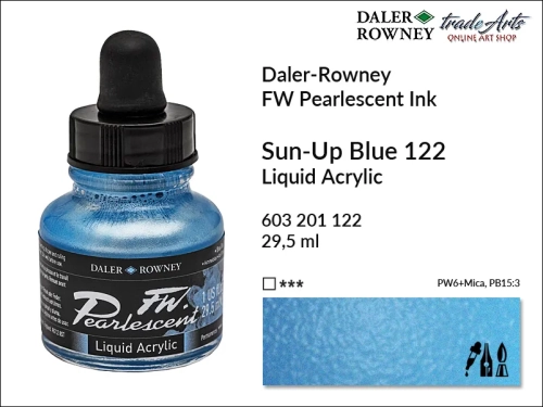 Tusz perłowy akrylowy Daler-Rowney FW Pearlescent Ink, Daler-Rowney Pearlescent Ink tusz perłowy akrylowy,  tusze perłowe FW Pearlescent Ink Daler-Rowney, tusz perłowy Sun-Up Blue Daler-Rowney, FW Pearlescent Ink Daler-Rowney, tusz akrylowy,
