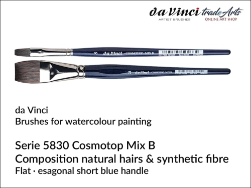 Cosmotop Mix B da Vinci pędzle akwarelowe płaskie mieszanka włosia, da Vinci Cosmotop Mix B pędzle akwarelowe płaskie włosie mieszane, pędzle akwarelowe płaskie da Vinci włosie naturalne i syntetyczne, pędzle do akwareli płaskie da Vinci COSMOTOP-MIX B,