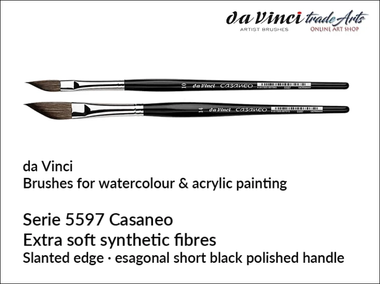Da Vinci Casaneo Synthetic Squirrel Hair Watercolour Slanted Edge Brushes, Da Vinci Casaneo 5597 pędzle akwarelowe płaskie skośne imitacja wiewiórki, pędzle akwarelowe płaskie skośne Casaneo 5597 da Vinci,