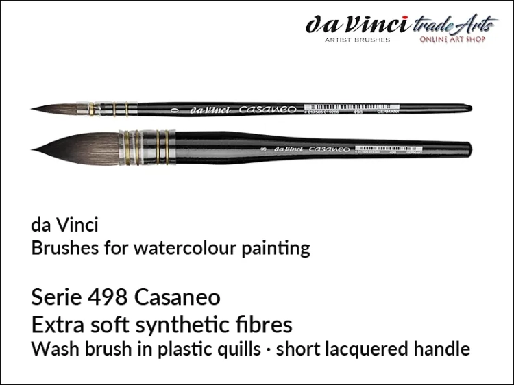 Da Vinci Casaneo 498 Wash Brush pędzel akwarelowy, pędzel akwarelowy okrągły Casaneo 498 da Vinci, da Vinci pędzel akwarelowy włosie syntetyczne, da Vinci Casaneo Synthetic Squirrel Watercolour Brush,