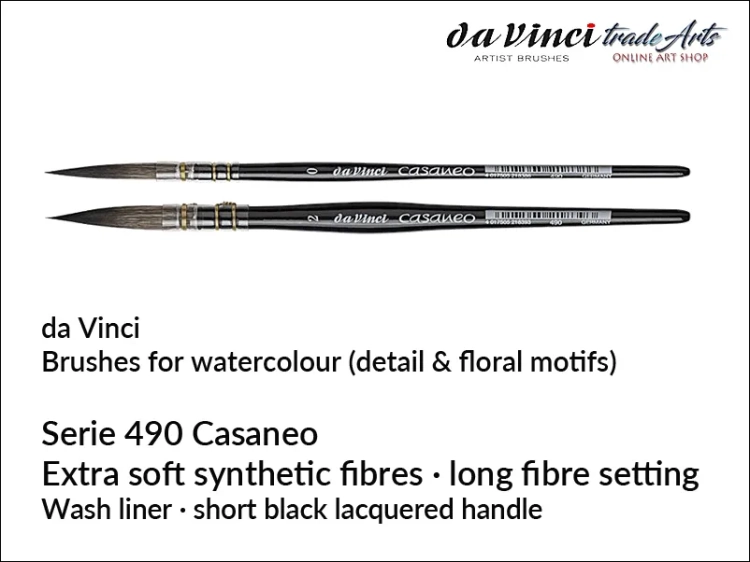 Da Vinci Casaneo 490 Synthetic Squirrel Hair Watercolour Brushes, Da Vinci Casaneo 490 pędzle akwarelowe okrągłe imitacja wiewiórki, pędzle do akwareli imitacja wiewiórki Casaneo 490 da Vinci,