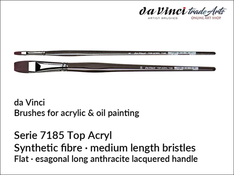 Da Vinci TOP ACRYL 7185 Synthetic Flat Acrylic Brushes, pędzle  do akryli syntetyczne płaskie da Vinci 7185, da Vinci pędzle syntetyczne płaskie do farb akrylowych Top Acryl 7185, pędzle syntetyczne do akryli da Vinci, pędzle akrylowe plaskie da Vinci,