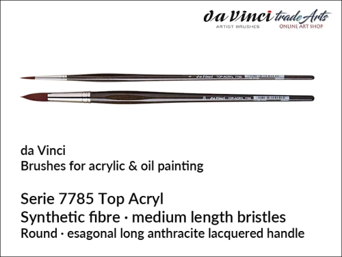 Da Vinci TOP ACRYL 7785 Synthetic Round Acrylic Brushes, pędzle  do akryli syntetyczne okrągłe da Vinci 7785, da Vinci pędzle syntetyczne okrągłe do farb akrylowych Top Acryl 7785, pędzle syntetyczne do akryli da Vinci, pędzle akrylowe okrągłe da Vinci,