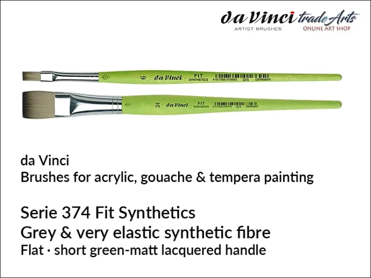 Da Vinci Fit Synthetics 374 Hobby Flat Brushes, pędzle płaskie syntetyczne hobbystyczne da Vinci Fit 374, da Vinci Fit Synthetics 374 pędzle płaskie syntetyczne hobby i szkoła, pędzle płaskie syntetyczne da Vinci Fit 374, pędzle hobbystyczne,