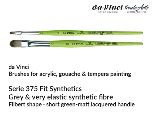 Da Vinci Fit Synthetics 375 Hobby Filbert Brushes, pędzle koci język syntetyczne hobbystyczne da Vinci Fit 375, da Vinci Fit Synthetics 375 pędzle płaskie filbert syntetyczne hobby i szkoła, pędzle płaskie koci język syntetyczne da Vinci Fit 375,