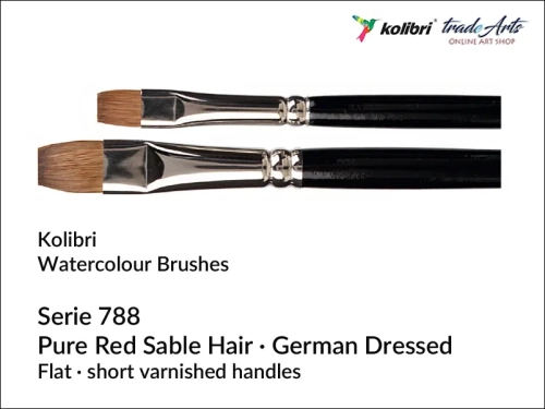 Kolibri Watercolour Kolinsky Pure Red Sable Brushes 788, pędzel akwarelowy płaski Kolibri 788, pędzel akwarelowy płaski Pure Red Sable Hair Kolibri 788, Kolibri 788 pędzel płaski Pure Red Sable Hair, pędzle akwarelowe Kolibri,