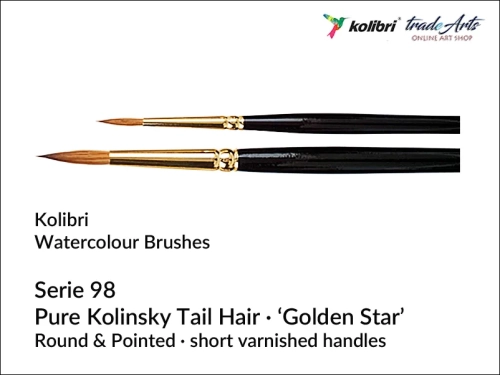 Pędzel akwarelowy okrągły Kolibri Pure Kolinsky Sable seria 98, Kolibri Pure Kolinsky Sable seria 98 pędzel akwarelowy okrągły, pędzel akwarelowy okrągły Kolibri seria 98 Golden Star,