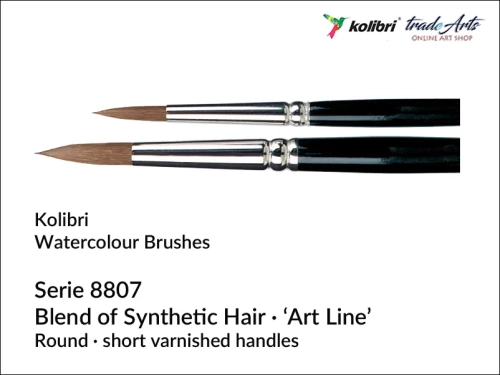 Pędzel akwarelowy okrągły brązowy syntetyk Kolibri Art Line 8807, Kolibri Art Line 8807 pędzel do akwareli okrągły syntetyk, pędzel akwarelowy okrągły syntetyk miękki Kolibri Art Line 8807, pędzle akwarelowe okrągłe syntetyczne, pędzle do akwareli,