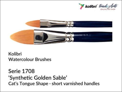 Pędzel płaski koci język do akwareli Kolibri Synthetic Golden Sable 1708, Kolibri Synthetic Golden Sable seria 1708 pędzel płaski koci język do akwareli, pędzel do akwareli syntetyk koci język Golden Sable, pędzle płaskie do akwareli,