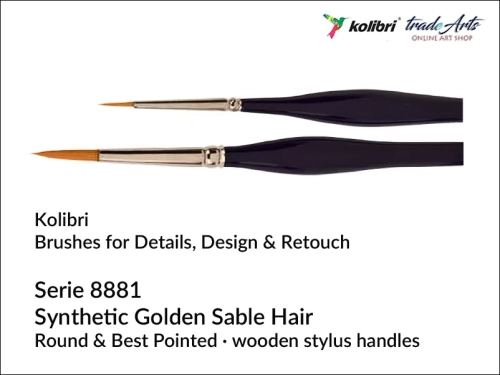 Pędzel okrągły syntetyk do detali Kolibri Synthetic Golden Sable Hair 8881, Kolibri Synthetic Golden Sable Hair 8881 pędzle syntetyczne okrągłe do detali, pędzle okrągłe syntetyczne do szczegółów i detali Kolibri 8881,
