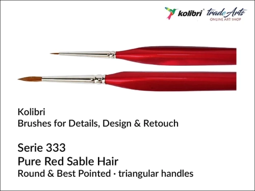 Kolibri Design &amp; Retouch Brushes Serie 333, pędzel retuszerski okrągły Kolibri Pure Red Sable seria 333, Kolibri Pure Red Sable seria 333 pędzel retuszerski okrągły, pędzel do detali okrągły Kolibri seria 333,  Kolibri seria 333,