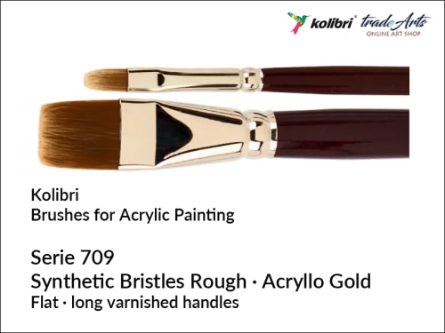 Pędzel do farb akrylowych płaski syntetyk Kolibri Acryllo Gold seria 709, Kolibri Acryllo Gold pędzel do akryli płaski syntetyk seria 709, pędzel do akryli Kolibri Acryllo Gold, pędzle płaskie syntetyczne Acryllo Gold,