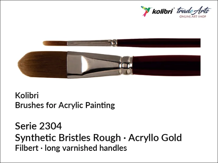 Pędzel płaski syntetyk do farb akrylowych Kolibri Acryllo seria 2304, Kolibri Acryllo pędzel filbert syntetyk do akryli seria 2304, pędzle płaskie filbert syntetyczne do akryli, pędzle akrylowe płaskie syntetyczne, pędzle akrylowe Kolibri,