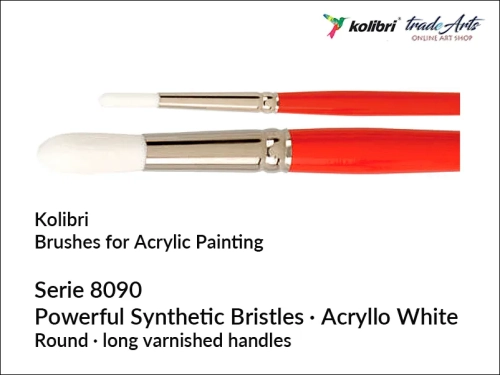 Pędzel okrągły szczecina biała do farb akrylowych Kolibri Acryllo White 8090, Kolibri Acryllo White 8090 pędzel akrylowy okrągła biała szczecina, pędzel akrylowy biała szczecina Kolibri Acryllo White, pędzle do farb akrylowych okrągłe biała szczecina,