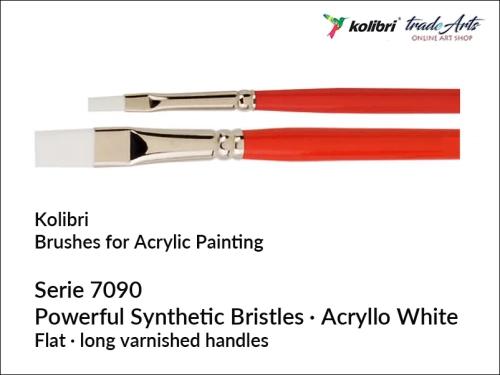 Pędzel płaski biały syntetyk do akryli Kolibri Acryllo White 7090, Kolibri Acryllo White 7090 pędzel płaski biały syntetyk do akryli, pędzel płaski do farb akrylowych biały syntetyk Acryllo White,