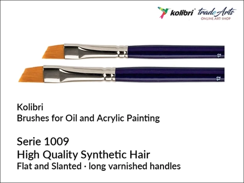 Pędzle do farb olejnych płaskie skośnie ścięty Kolibri Golden Sable seria 1009, Kolibri Golden Sable seria 1009 pędzel do farb olejnych płaski skośnie ścięty, pędzel do farb olejnych płaski skośnie ścięty Golden Sable,