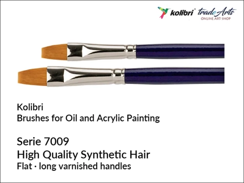 Pędzel płaski złoty syntetyk Kolibri Golden Sable 7009, Kolibri Golden Sable 7009 pędzel płaski złoty syntetyk, pędzle syntetyczne płaskie do farb olejnych, pędzel Golden Sable płaski do farb olejnych, Kolibri Golden Sable,