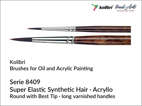 Pędzel okrągły do farb akrylowych syntetyk Kolibri Acryllo seria 8409, Kolibri Acryllo seria 8409 pędzel okrągły syntetyk do farb akrylowych, pędzel syntetyczny do akryli Kolibri Acryllo, pędzle syntetyczne do farb akrylowych, Kolibri Acryllo,
