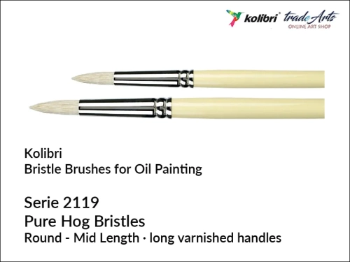 Pędzle do farb olejnych szczecinowe okrągłe Kolibri, pędzel do farb olejnych szczecinowy okrągły 2119 Kolibri Pure Hog, pędzle malarskie szczecinowe okrągłe, pędzle Kolibri szczecinowe okrągłe, tradearts,