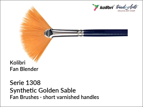 Pędzel wachlarzowy Kolibri Synthetic Golden Sable seria 1308, Kolibri Synthetic Golden Sable pedzel wachlarzowy seria 1308, pędzle wachlarzowe włosie syntetyczne, pędzle wachlarzowe, pędzle wachlarzowe Kolibri,