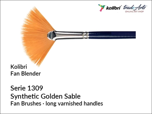 Pędzel wachlarzowy Kolibri Synthetic Golden Sable seria 1309, Kolibri Synthetic Golden Sable pędzel wachlarzowy seria 1309, pędzle wachlarzowe włosie syntetyczne, pędzle wachlarzowe, pędzle wachlarzowe Kolibri,