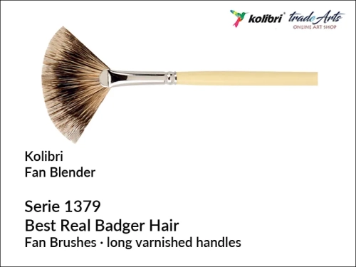 Pędzel wachlarzowy Kolibri Badger Hair seria 1379, Kolibri Badger Hair pędzel wachlarzowy seria 1379, pędzle wachlarzowe włosie z borsuka, pędzle wachlarzowe włosie naturalne z borsuka, pędzle wachlarzowe Kolibri,