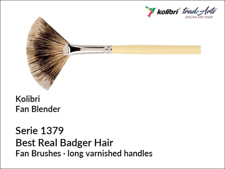 Pędzel wachlarzowy Kolibri Badger Hair seria 1379, Kolibri Badger Hair pędzel wachlarzowy seria 1379, pędzle wachlarzowe włosie z borsuka, pędzle wachlarzowe włosie naturalne z borsuka, pędzle wachlarzowe Kolibri,