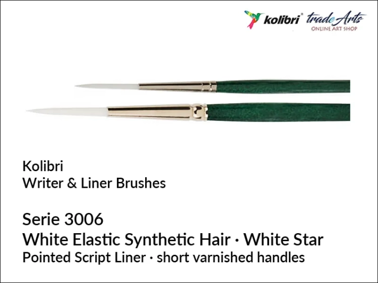 Pędzel okrągły biały syntetyk do liternictwa Kolibri White Star 3006, Kolibri White Star 3006 pędzel okrągły syntetyk do pisania, pędzel okrągły do liternictwa biały syntetyk, pędzle okrągłe do pisania biały syntetyk, pędzle do liternictwa,