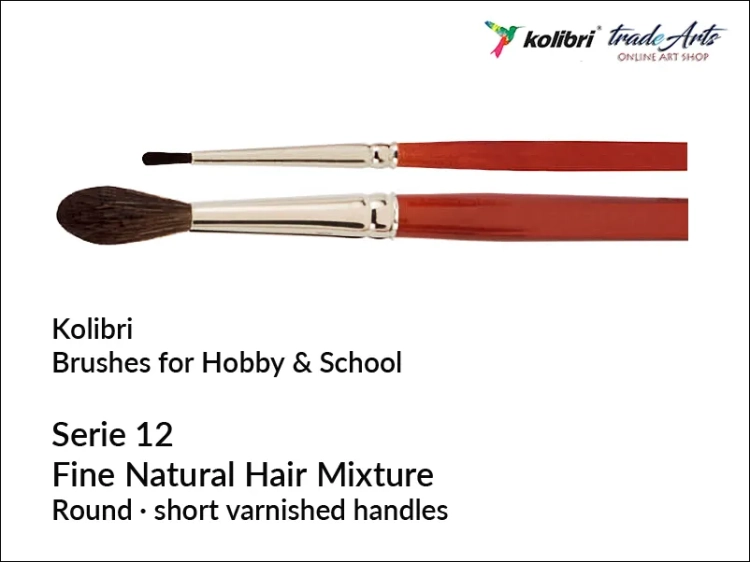 Pędzel szkolny okrągły włosie naturalne seria 12  Kolibri Hair Mixture, Kolibri seria 12 - pędzel szkolny i modelarski włosie naturalne,  pędzle modelarskie, pędzle szkolne, pędzle do prac hobbystycznych, pędzle okrągłe naturalne, pędzle,
