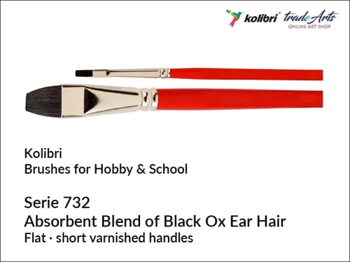 Pędzel modelarski płaski włosie naturalne Kolibri seria 732, Kolibri seria 732 pędzle modelarskie płaskie włosie naturalne. pędzel hobbystyczny Kolibri seria 732, pędzel szkolny Kolibri seria 732, pędzle płaskie włosie naturalne,