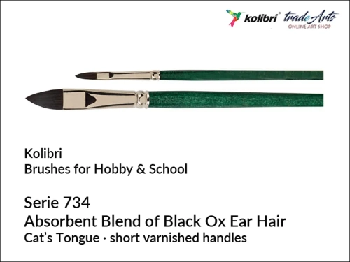 Pędzel modelarski płaski włosie naturalne Kolibri seria 734, Kolibri seria 734 pędzle modelarskie płaskie włosie naturalne. pędzel hobbystyczny Kolibri seria 734, pędzel szkolny Kolibri seria 734, pędzle płaskie włosie naturalne koci język,