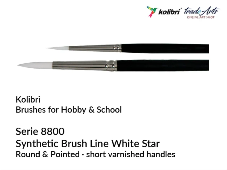 Pędzel okragły biały syntetyk do gwaszy i temper Kolibri White Star 8800, Kolibri White Star 8800 pędzle okrągłe syntetyczne do farb wodnych, pędzle syntetyczne okrągłe do farb wodnych Kolibri White Star, pędzle okrągłe syntetyczne do gwaszy i temper,