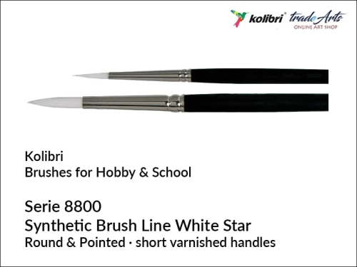Pędzel okragły biały syntetyk do gwaszy i temper Kolibri White Star 8800, Kolibri White Star 8800 pędzle okrągłe syntetyczne do farb wodnych, pędzle syntetyczne okrągłe do farb wodnych Kolibri White Star, pędzle okrągłe syntetyczne do gwaszy i temper,
