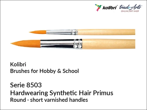 Pędzel modelarski okrągły złote syntetyczne włosie Kolibri Primus 8503, Kolibri Primus 8503 pędzel modelarski okrągły włosie złote syntetyczne, pędzel hobbystyczny okrągły syntetyk Kolibri Primus 8503, pędzel okrągły modelarski Kolibri,