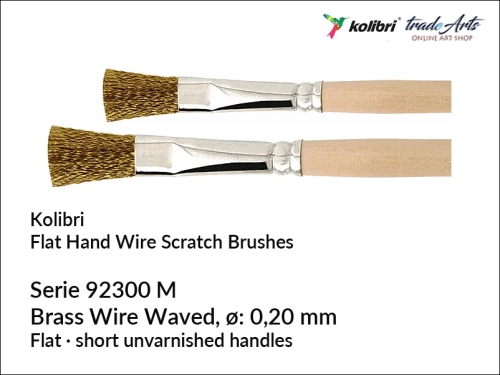 Kolibri Flat Hand Wire Brushes - Brass wire waved serie 92300M/2, pędzle płaskie z włosia mosiężnego Kolibri seria 92300M/2, pędzle płaskie z drutu mosiężnego falistego, pędzle z włosia metalowego,
