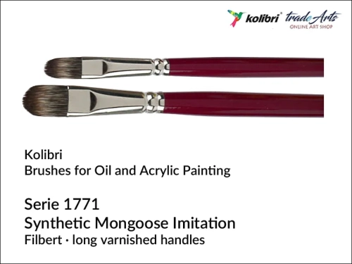 Kolibri Filbert Brushes Mongoose Imitation serie 1771 for oil &amp; acrylic painting, pędzle do akryli filbert Kolibri seria 1771 imitacja mangusty, pędzle płaskie Kolibri 1771 imitacja mangusty do farb olejnych, pędzle imitacja mangusty, mongoose brushes