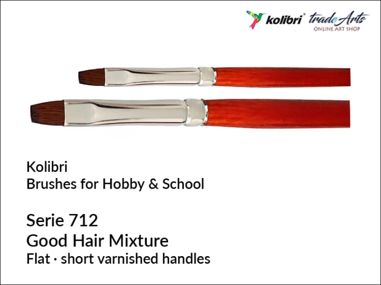 Kolibri Flat Pony Hair Brushes serie 712 for hobby &amp; school, pędzel płaski modelarski seria 712 Kolibri Pony Hair , pędzle płaskie włosie naturalne Kolibri Pony Hair seria 712, pędzle płaskie Kolibri, pędzle płaskie włosie naturalne,